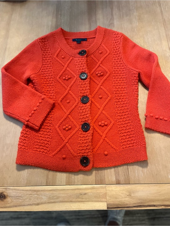Boden Sweaters - Boden 100% Wool Orange Cable Knit Pom Pom Cardigan - Size 10